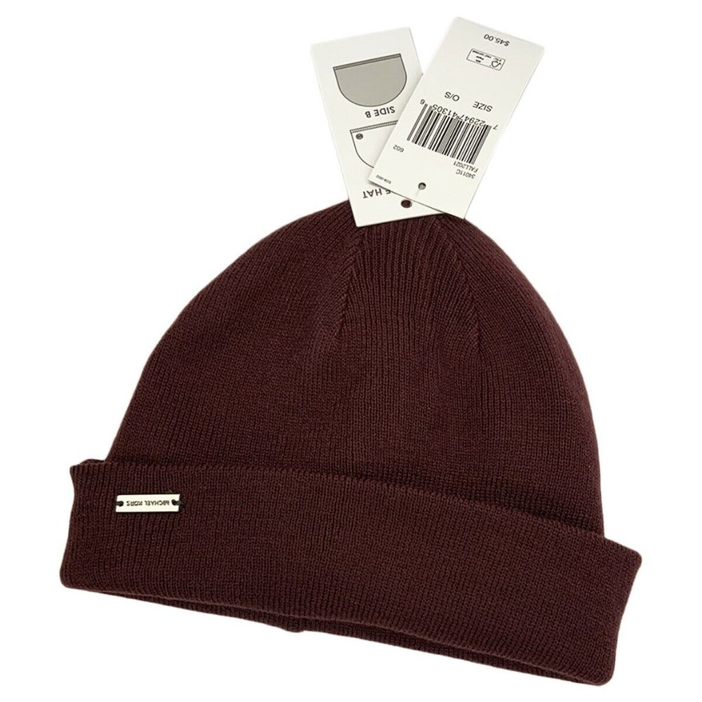 NWT MICHAEL KORS AUTHENTIC MEN'S REVERSIBLE ONE SIZE DARK RED BEANIE HAT - Picture 2 of 3